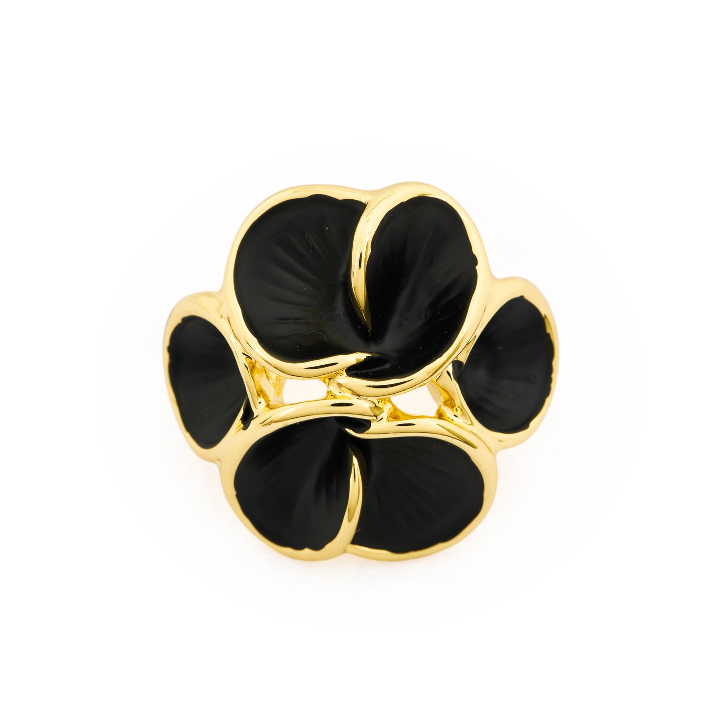 Black Enamel Floral Statement Ring with Artistic Petal Design | Bold Fashion Jewelry for Parties, Weddings, and Festive Wear
