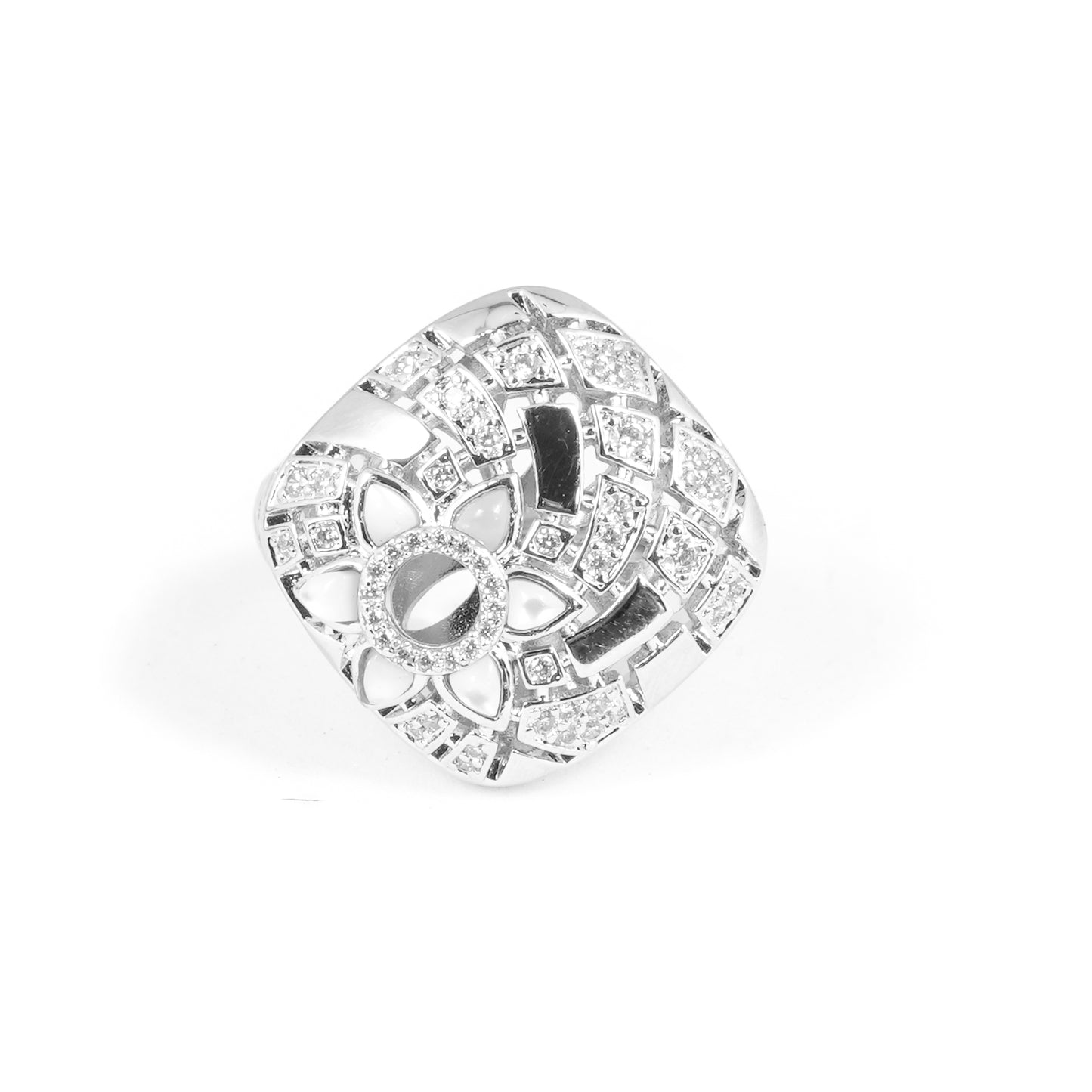 Silver Finish Statement Ring for Women with Sparkling Diamond Look Design | Fashion Jewelry for Party, Wedding, Engagement and Daily Wear