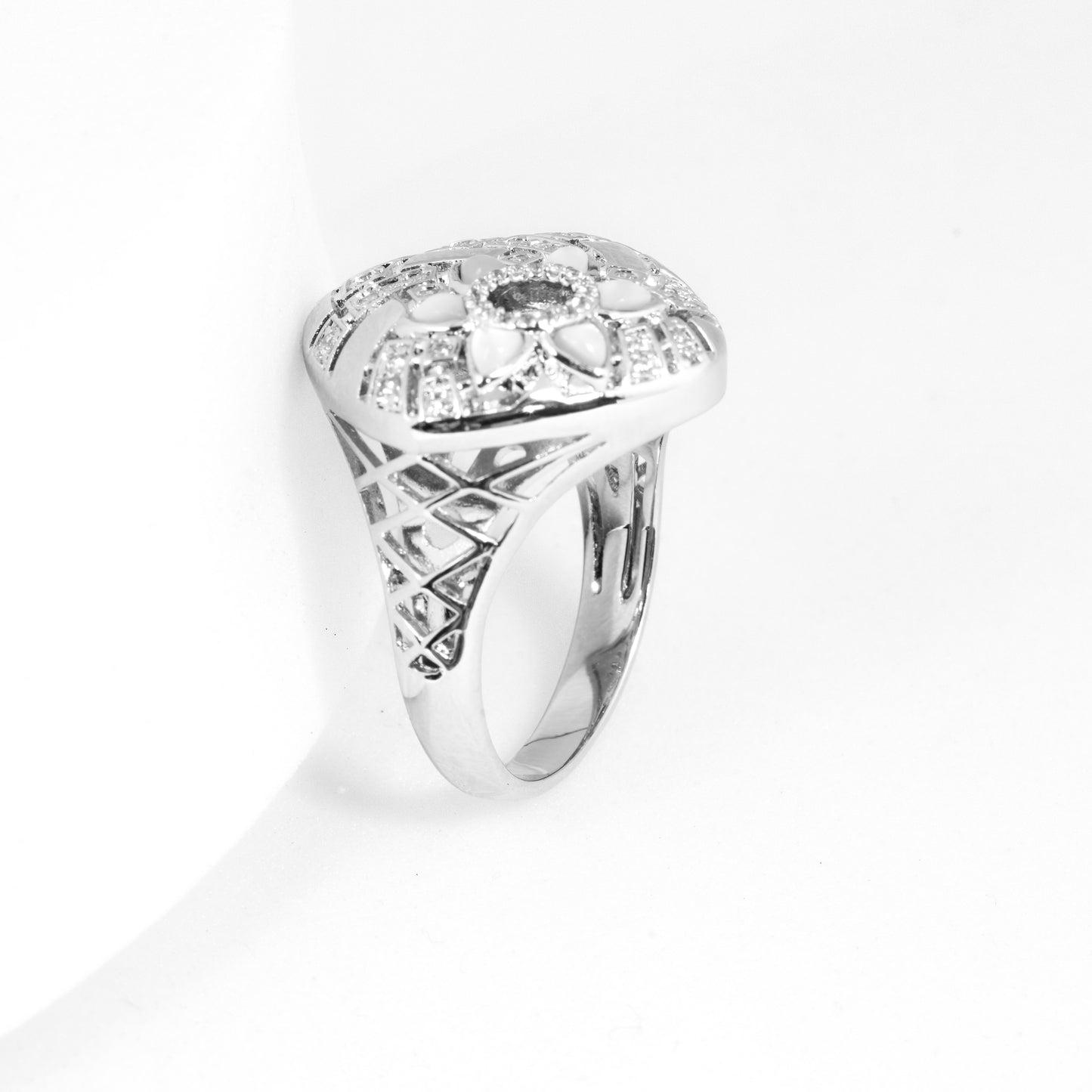 Silver Finish Statement Ring for Women with Sparkling Diamond Look Design | Fashion Jewelry for Party, Wedding, Engagement and Daily Wear