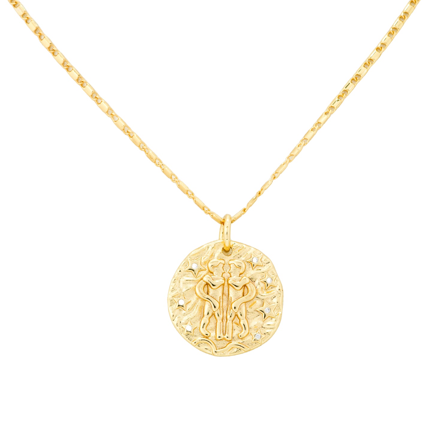 Gold Plated Gemini Zodiac Coin Pendant Necklace | Twin Symbol of Duality & Expression