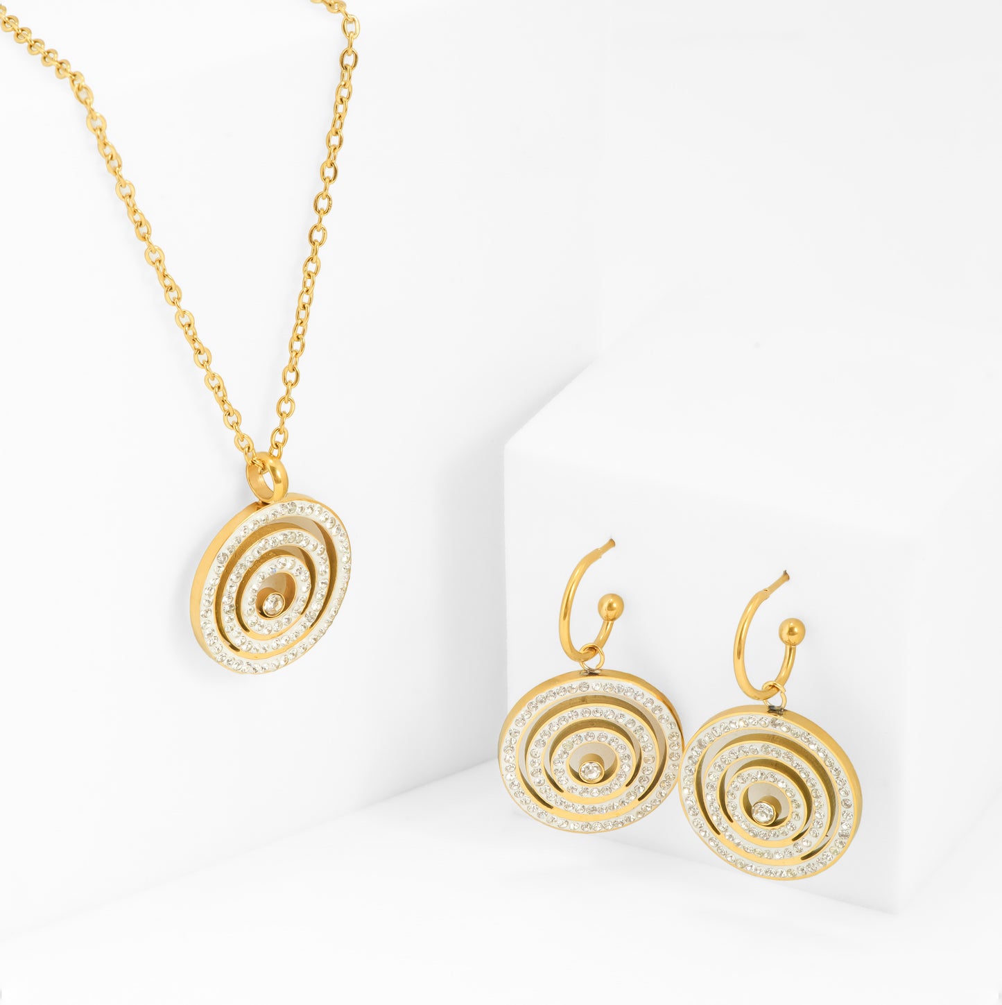 Gold Plated Spiral Circle Jewelry Set | Gift Hamper for Girls – Elegant Jewelry Box with Necklace, Earrings, Ring and Bracelet for Women