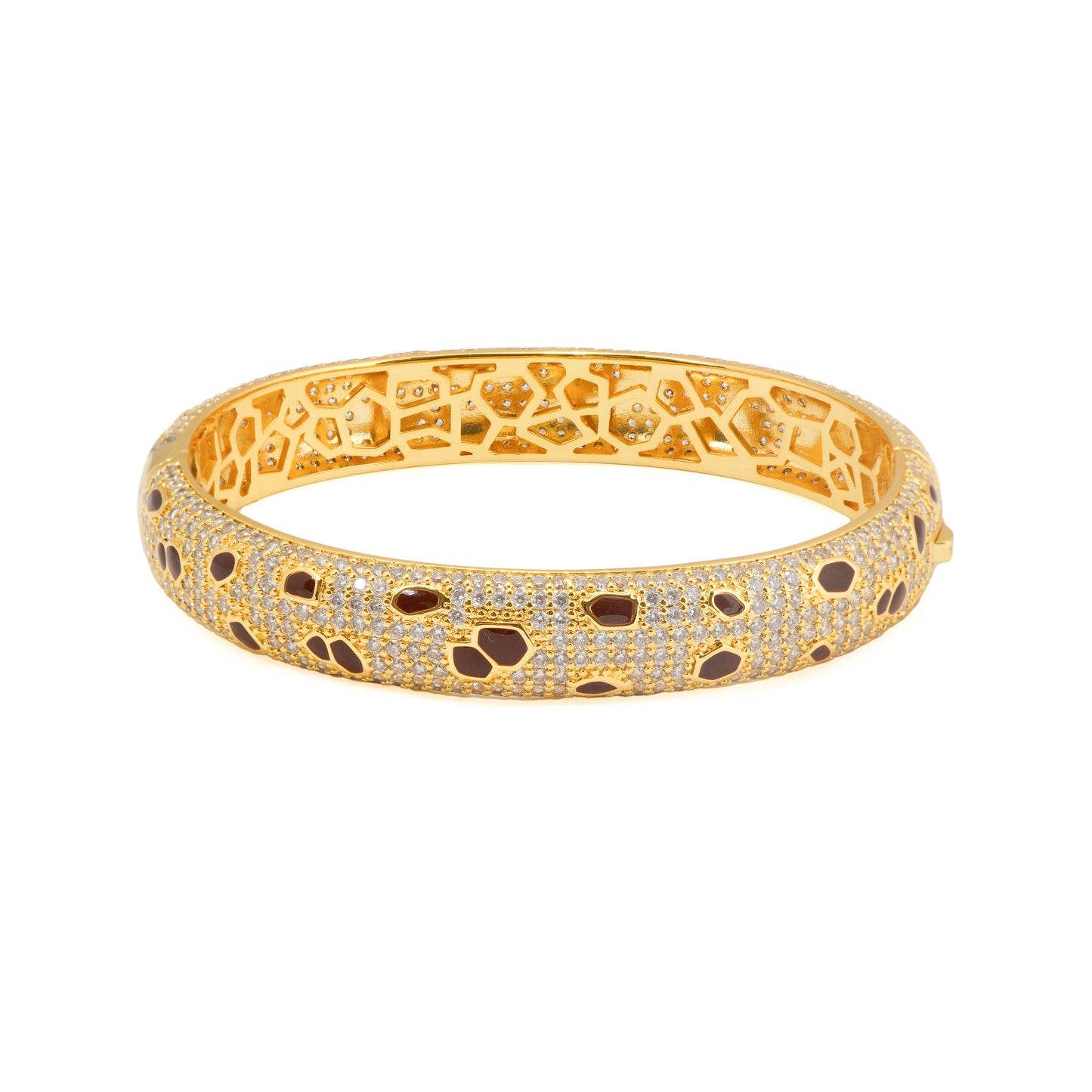 Golden Leopard Luxe Openable Cuff Bracelet with Intricate Animal-Print Inspired Design, Shimmering CZ Embellishments, and Bold Statement Finish for High-Fashion Evenings, Parties, and Luxe Styling