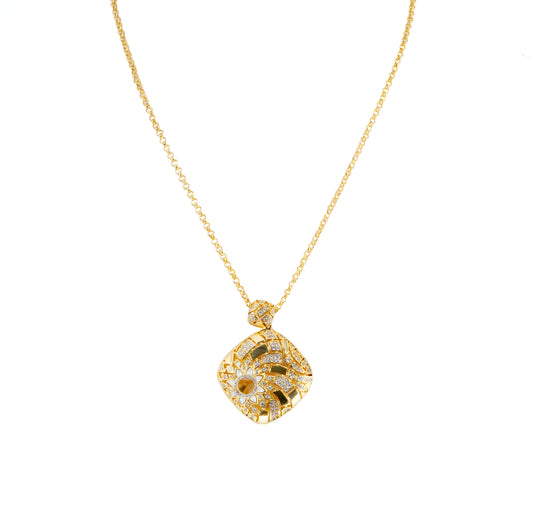 Golden Cushion Swirl Pendant Necklace – Sparkling Statement of Grace