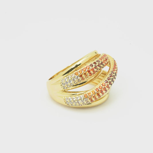 Criss Cross Gold Finish Ring for Women with Dual Tone Crystal Detailing | Stylish Statement Fashion Jewelry for Party, Wedding, Daily Wear