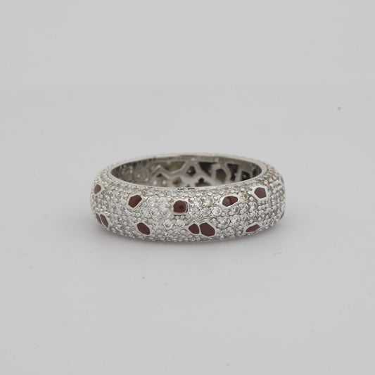 Silver Finish Ruby Red Stone Band Ring for Women with Diamond Look Detailing | Elegant Fashion Jewelry for Party, Wedding, and Daily Wear