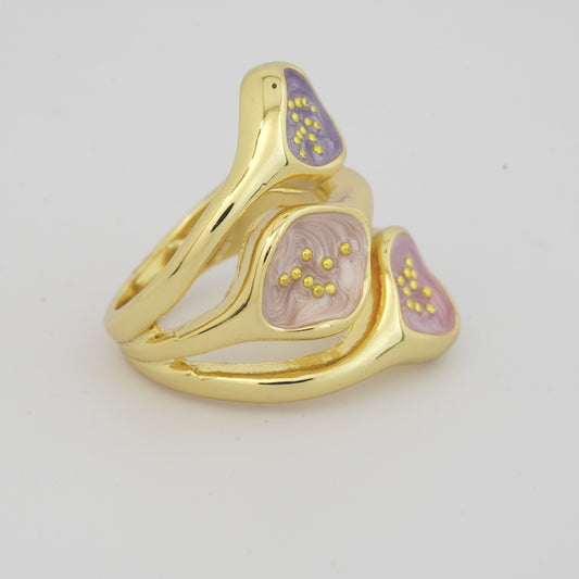 Gold Finish Pastel Enamel Floral Ring for Women with Pink and Lavender Accents, Elegant Statement Cocktail Jewelry with Designer Artistic Detailing | Perfect for Wedding, Festive and Party Wear
