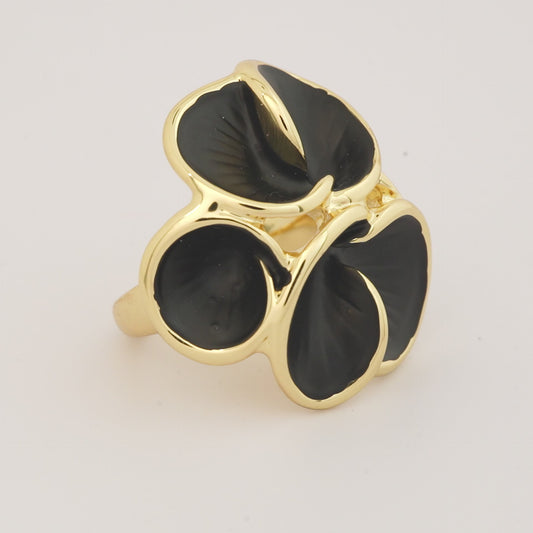 Black Enamel Floral Statement Ring with Artistic Petal Design | Bold Fashion Jewelry for Parties, Weddings, and Festive Wear