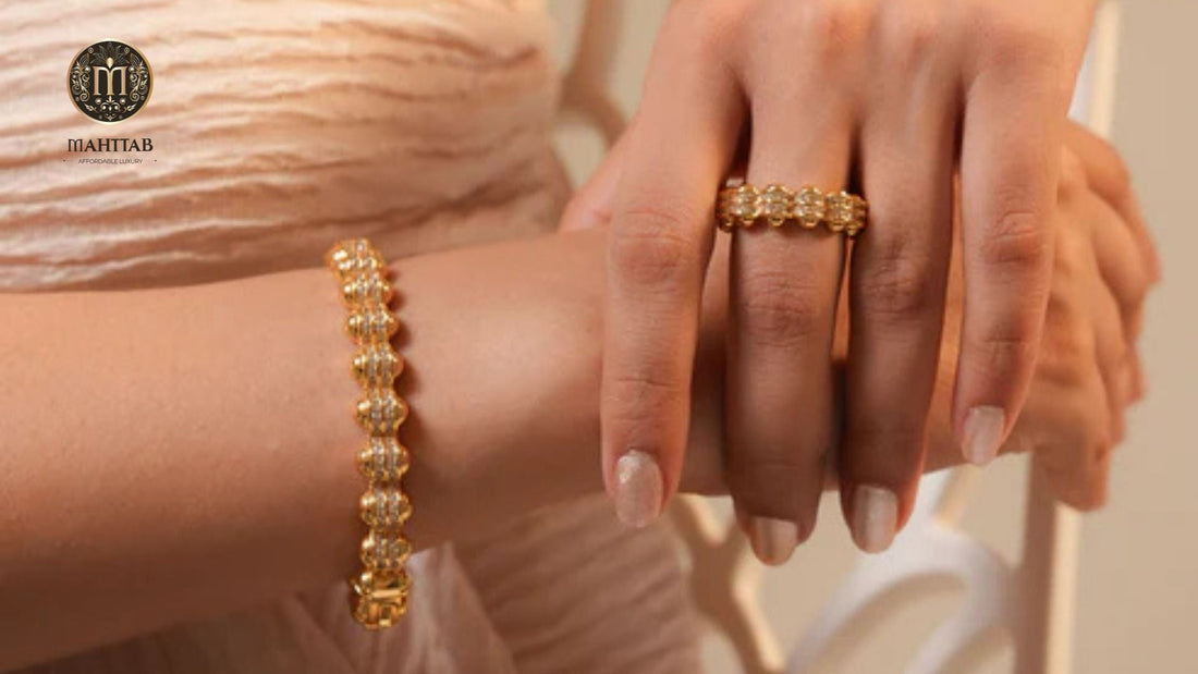 gold-plated bracelet and ring combo