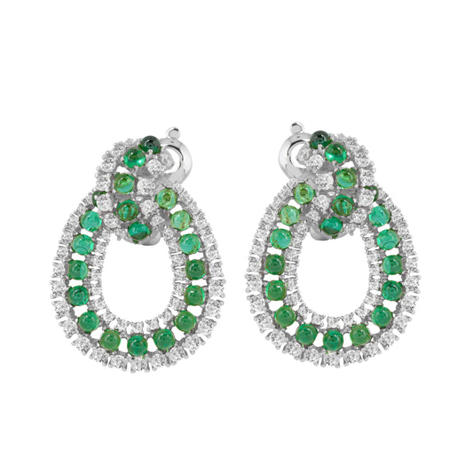 Emerald and Diamond Silver Teardrop Earrings