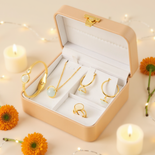 Gold Plated Pastel Gemstone Jewelry Set | Premium Gift Box and Jewelry Hamper for Girls – Perfect for Party and Celebration Looks