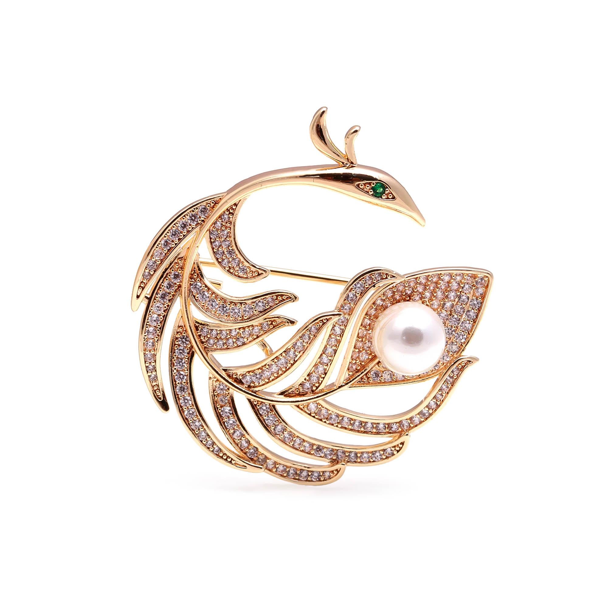 Golden Phoenix Pearl brooch – Mahttab