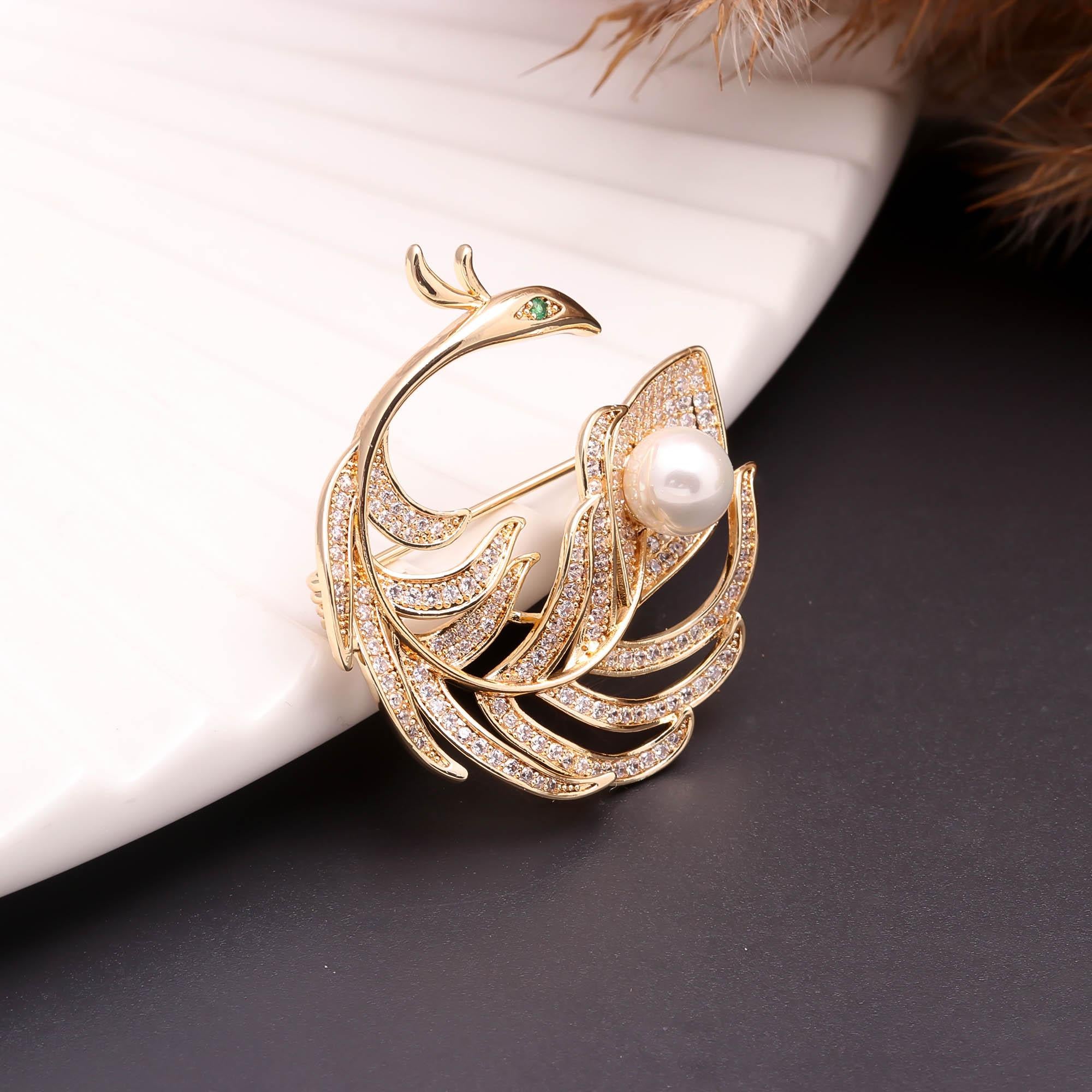 Golden Phoenix Pearl brooch – Mahttab