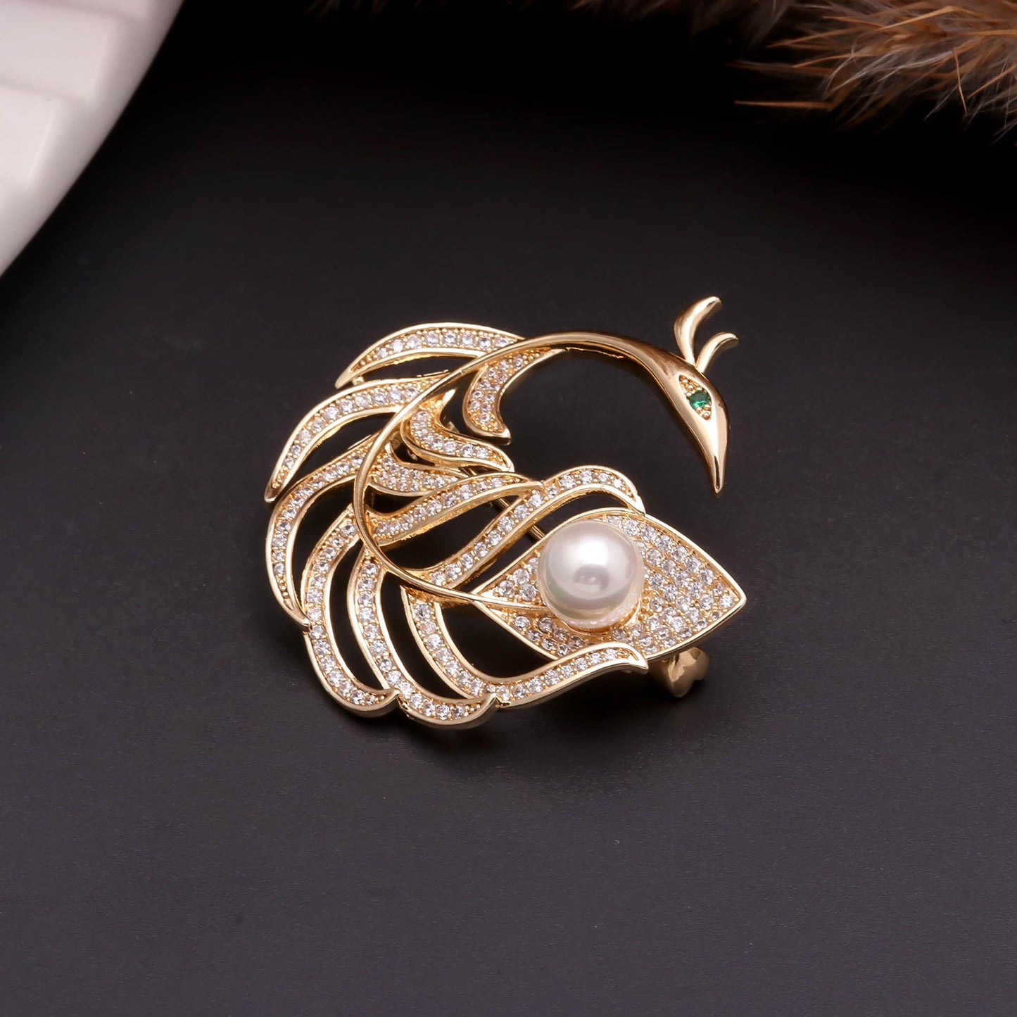 Golden Phoenix Pearl brooch