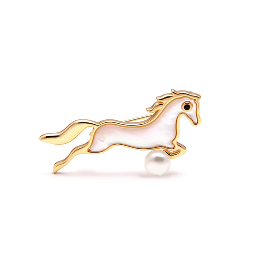 Mother-of-Pearl Rearing Horse Brooch