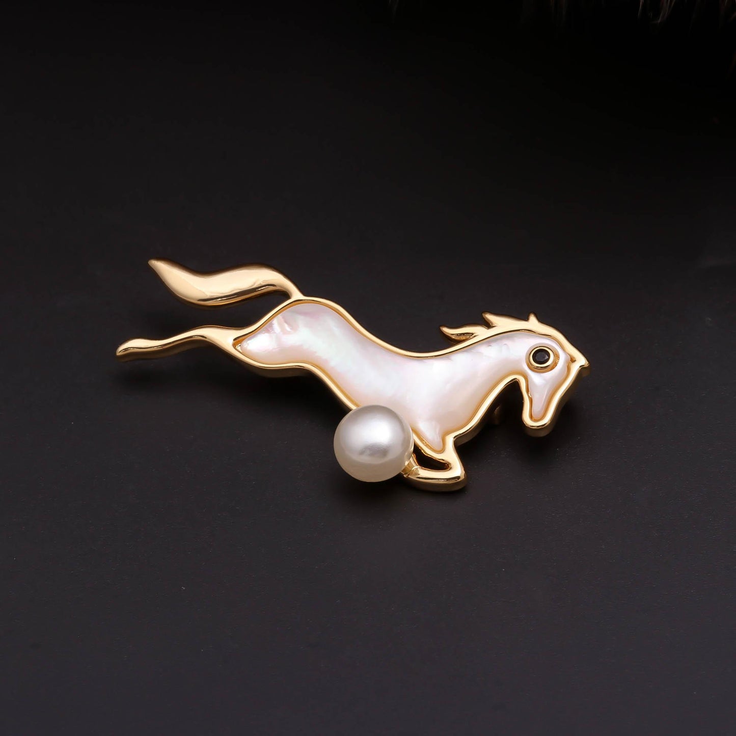 Mother-of-Pearl Rearing Horse Brooch