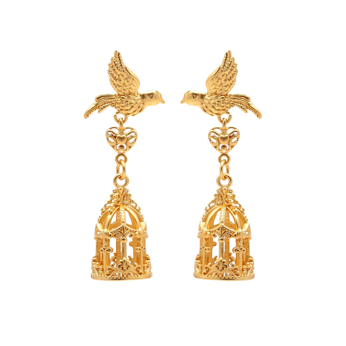 Golden Nightingale & Cage Earrings