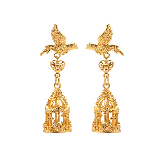 Golden Nightingale & Cage Earrings