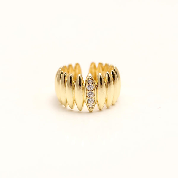 Radiant Ridge Ring with Diamond-Accented Center | Bold Gold Statement Jewelry for Modern Elegance