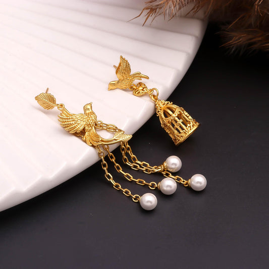 Golden Nightingale & Cage Earrings