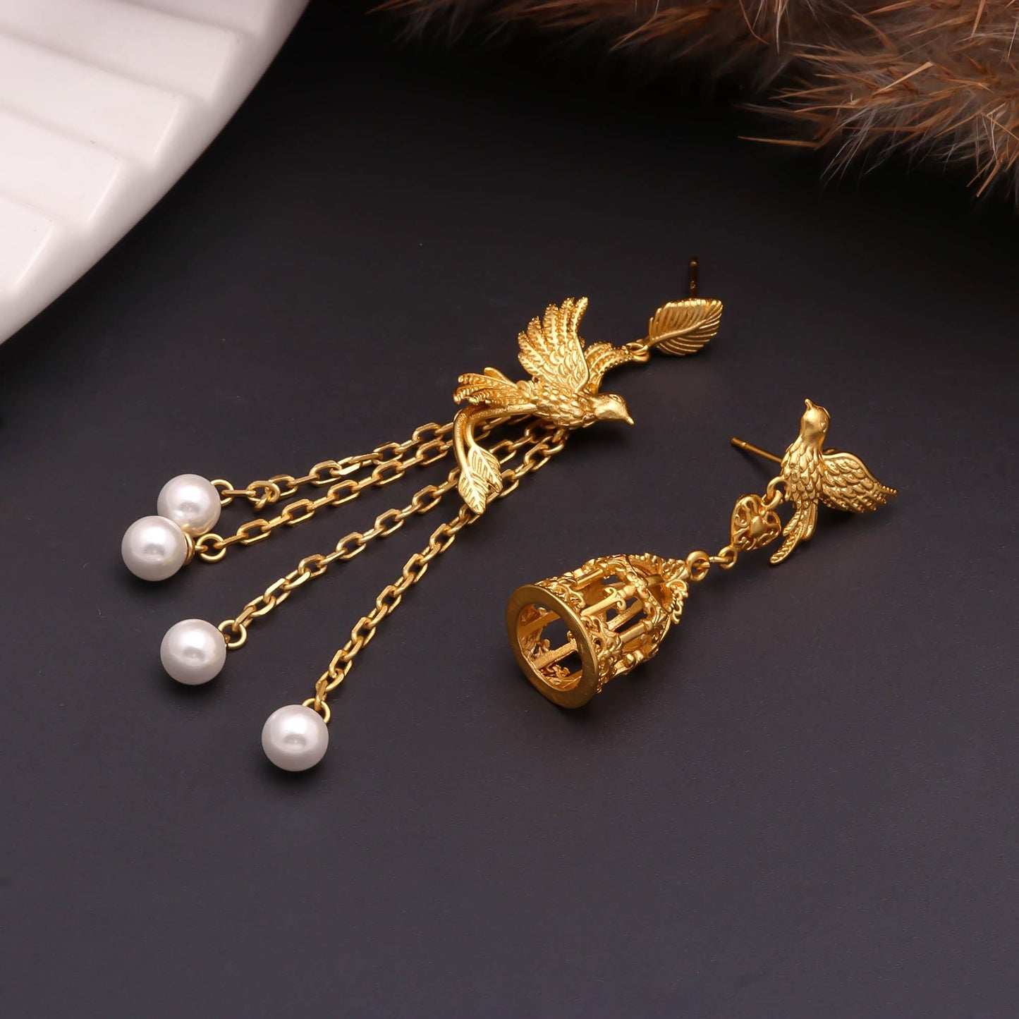 Golden Nightingale & Cage Earrings