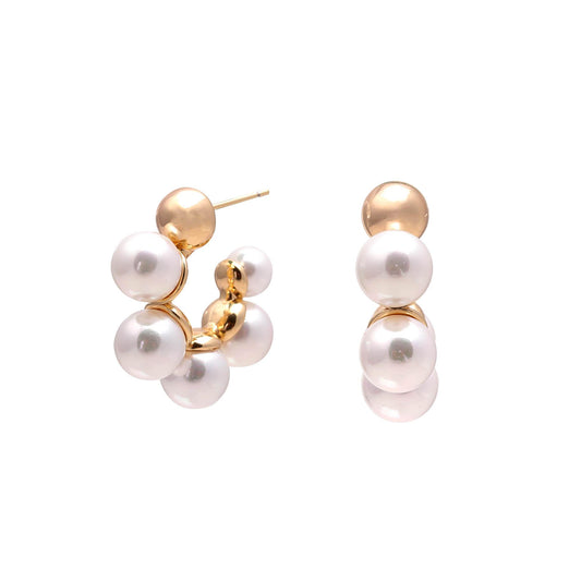 Scalloped Pearl Hoop Studs