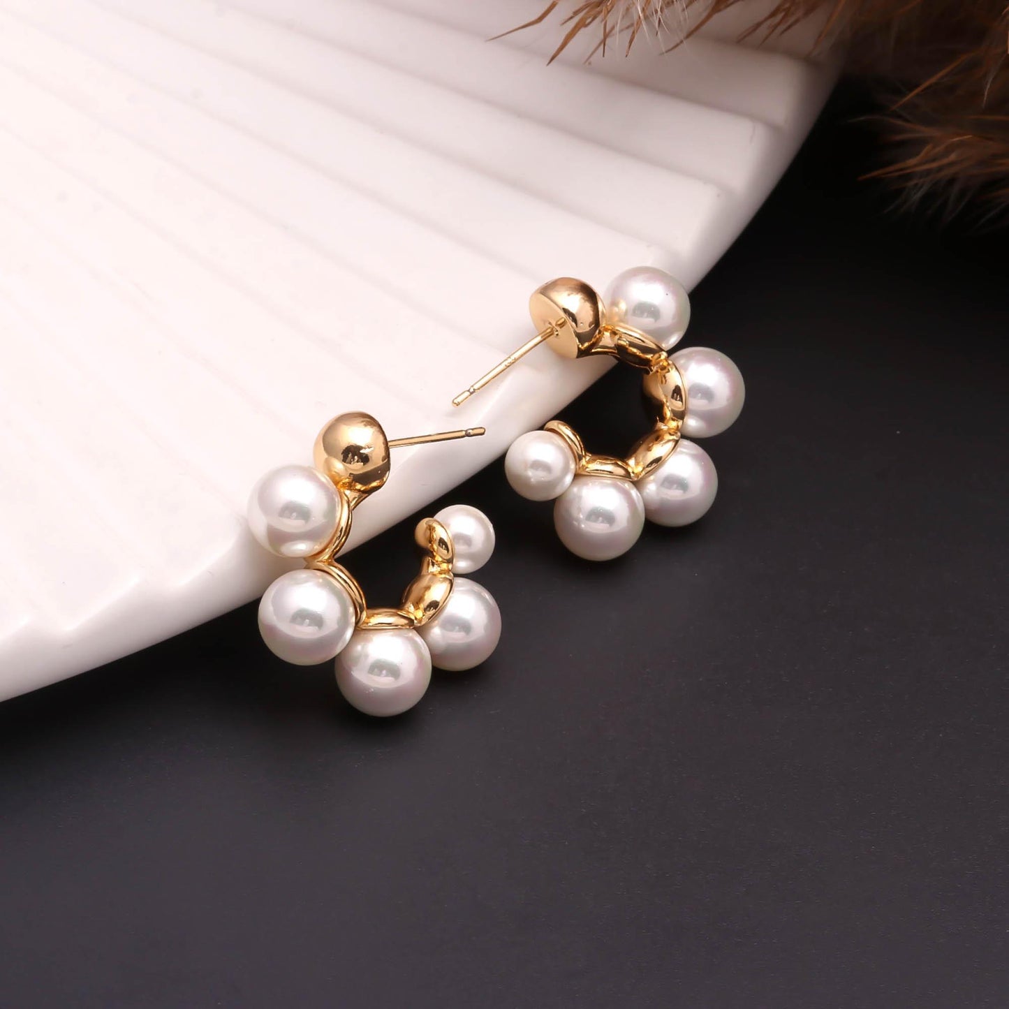 Scalloped Pearl Hoop Studs