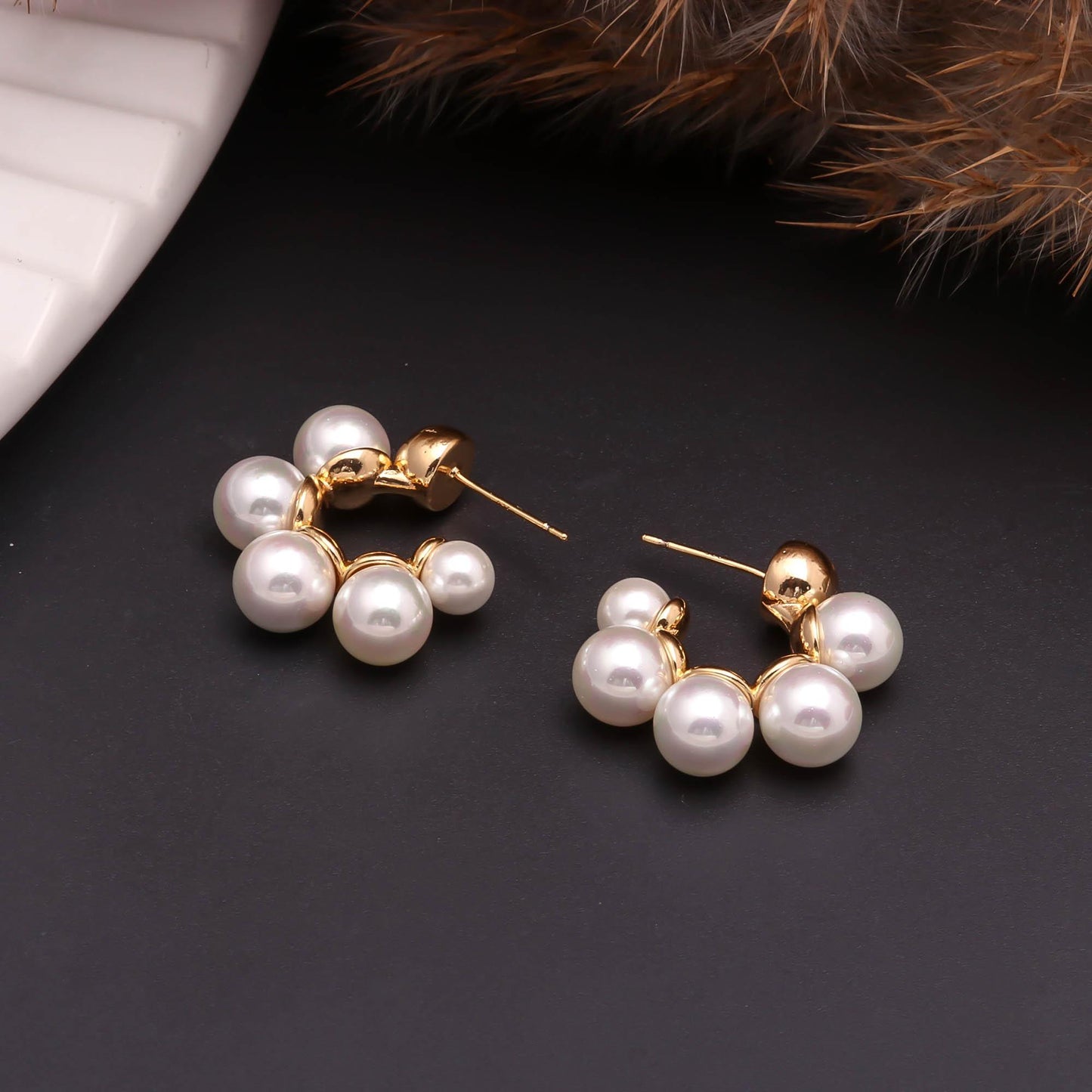 Scalloped Pearl Hoop Studs