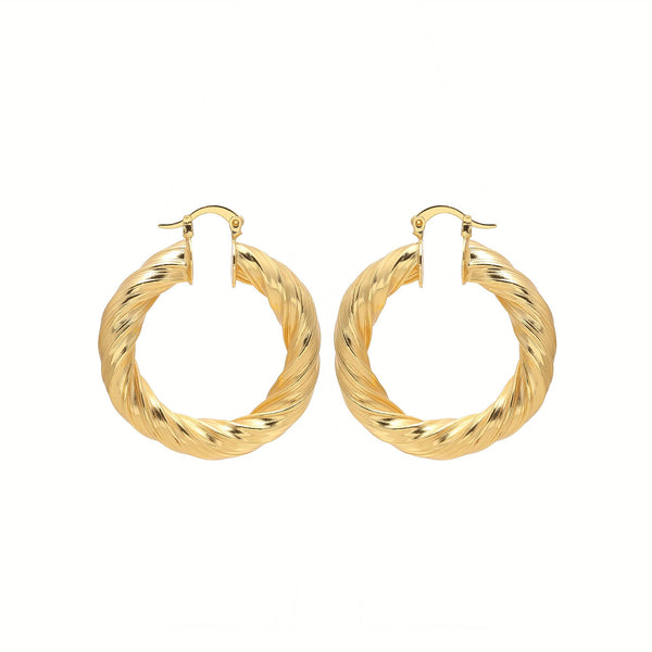 Gold-Plated Thick Braided Hoop Earrings with Rope-Inspired Twisted Design and Glossy Finish for Bold Classic Elegance