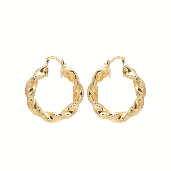 Gold-Plated Twisted Hoop Earrings with Dual-Tone Gold and Silver Accents for Modern Elegance and Everyday Versatility