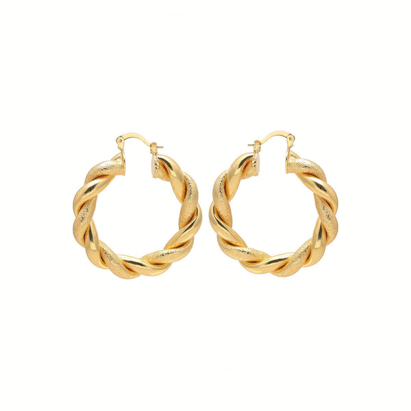 Gold-Plated Braided Hoop Earrings with Twisted Rope Design and Polished Finish for Classic Everyday and Festive Elegance