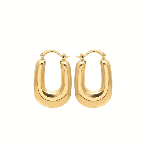 Gold-Plated U-Shaped Hoop Earrings with Bold Contemporary Silhouette and High-Shine Finish for Modern Statement Style