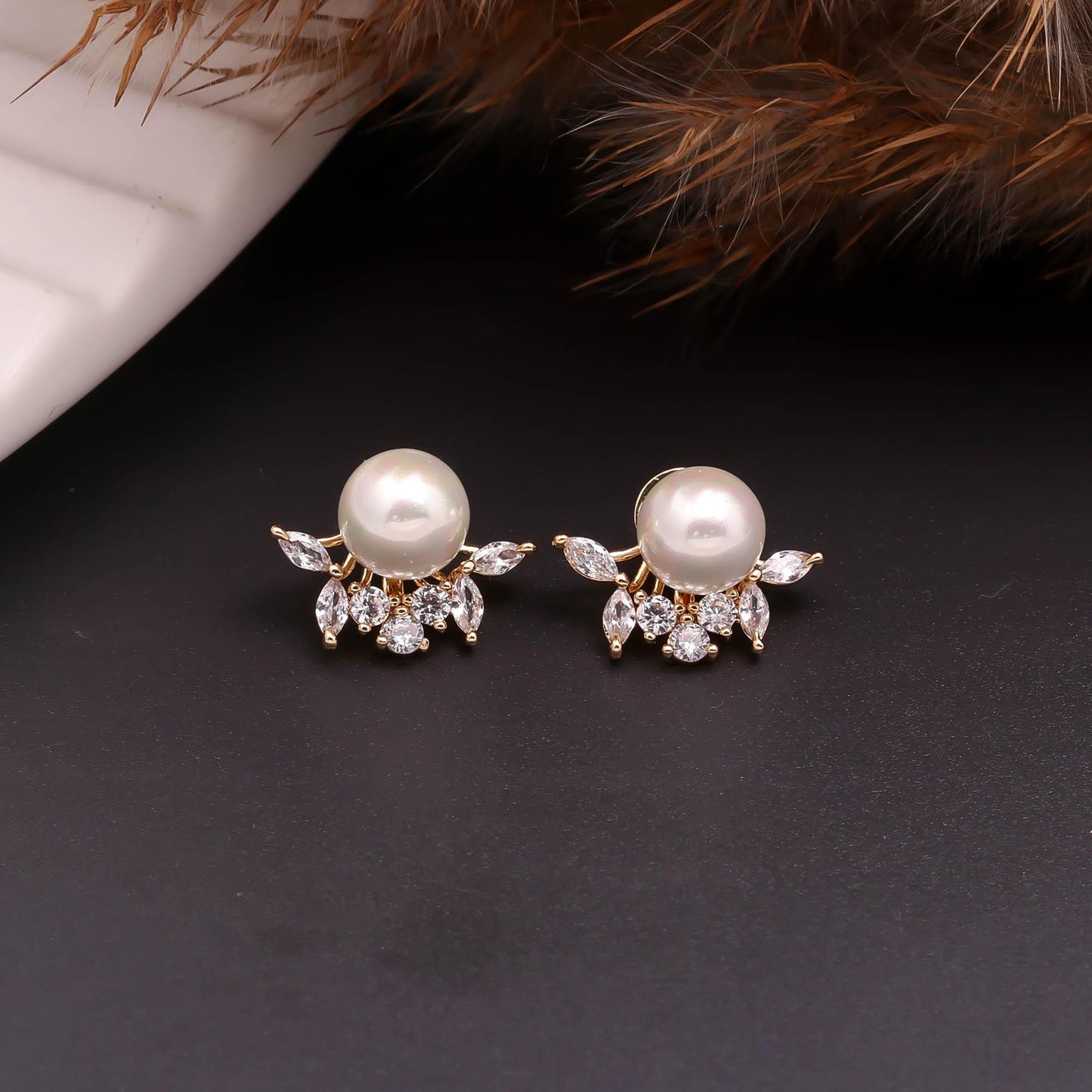 Marquise Wing Pearl Studs