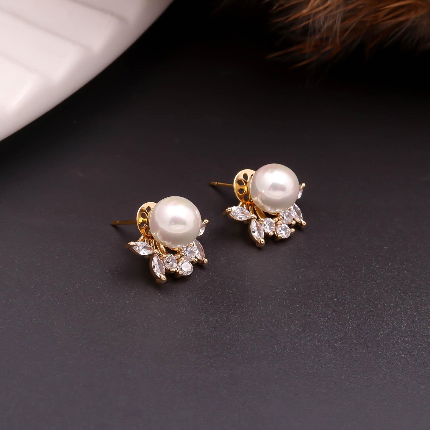 Marquise Wing Pearl Studs