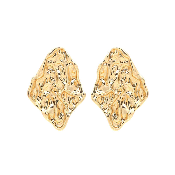 Gold-Plated Textured Diamond-Shaped Stud Earrings with Organic Hammered Finish for Bold Contemporary Elegance