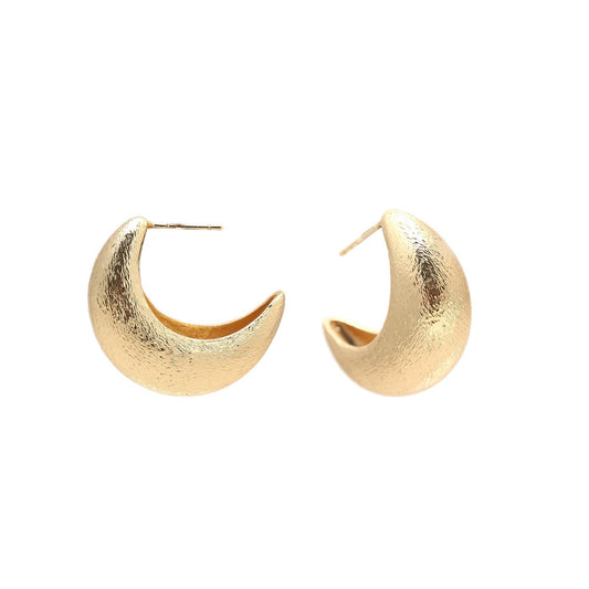 Crescent-Shaped Textured Gold-Tone Earrings – Elegant Statement Hoops for Modern and Festive Styling
