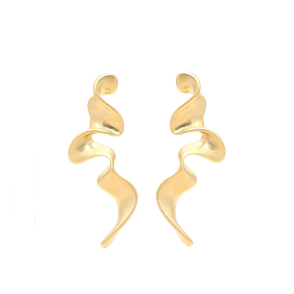 Gold-Plated Fluid Wave Dangling Earrings with Organic Curves and Modern Minimalist Design for Bold Statement Style