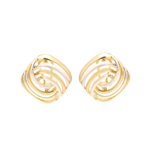 Gold-Plated Geometric Openwork Stud Earrings with Layered Cutout Detailing and Polished Finish for Contemporary Elegance