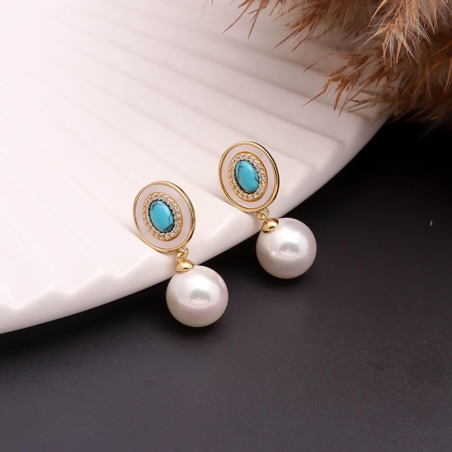 Turquoise & Pearl Oval Drops