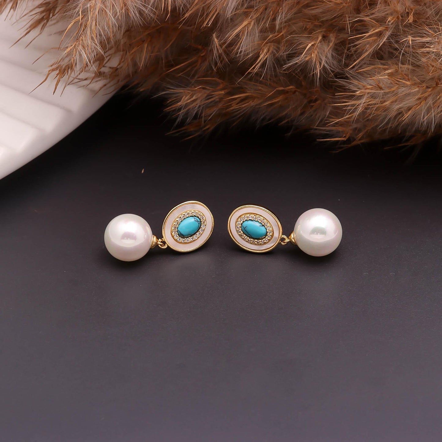 Turquoise & Pearl Oval Drops