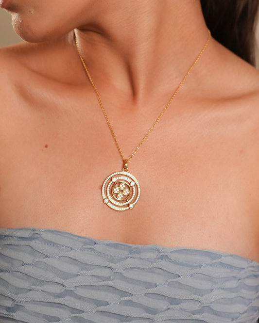 Circular Pendant Necklace and Earrings Set | Designer Stone Studded Floral Motif Jewelry for Women