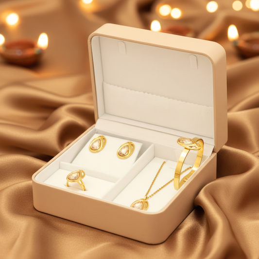 Elegant Gold Plated Teardrop Jewelry Set | Jewelry Gift Box for Girls – Perfect Hamper for Women with Necklace, Earrings and Bracelet