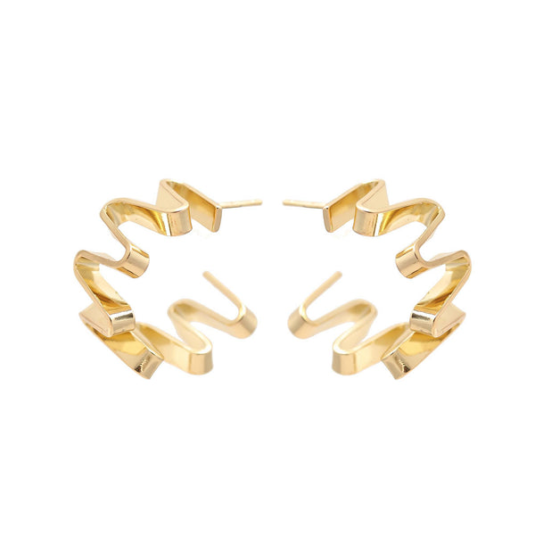 Gold-Plated Zigzag Hoop Earrings with Bold Wavy Silhouette and High-Shine Finish for Contemporary Statement Style