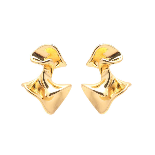 Gold-Plated Abstract Sculptural Stud Earrings with Fluid Artistic Silhouette and Polished Finish for Contemporary Elegance