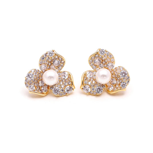 Pavé Floral Pearl Studs