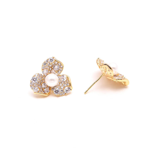 Pavé Floral Pearl Studs