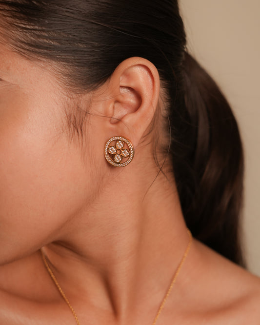 Circular Pendant Necklace and Earrings Set | Designer Stone Studded Floral Motif Jewelry for Women