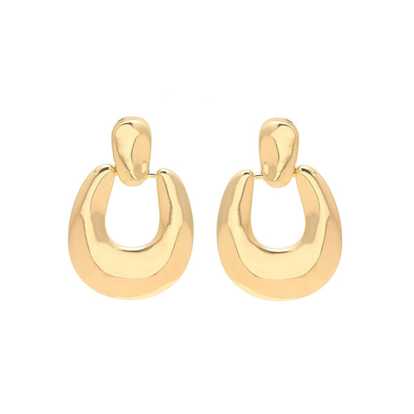Gold-Plated Modern U-Shaped Dangling Earrings with Polished Smooth Finish for Contemporary Minimalist Elegance