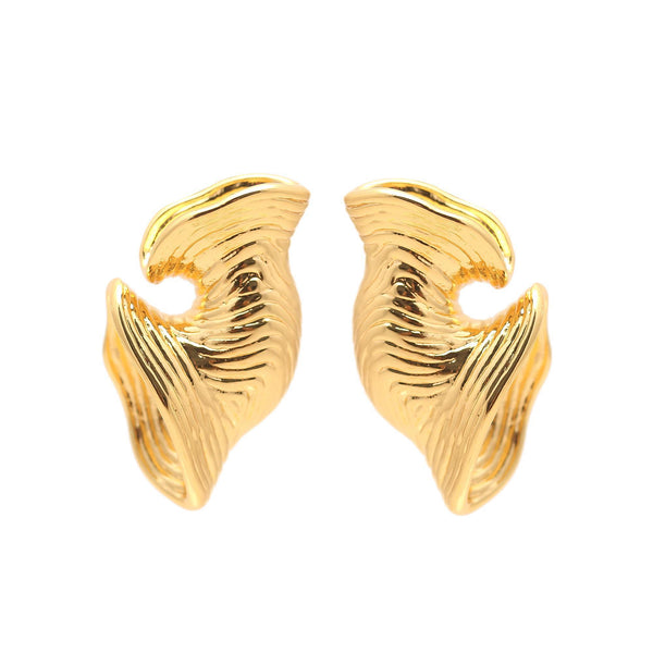 Gold-Plated Abstract Wave Stud Earrings with Textured Detailing and Sculptural Silhouette for Modern Artistic Elegance
