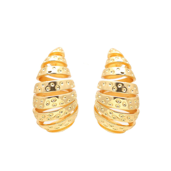 Gold-Plated Spiral Drop Earrings with Layered Teardrop Silhouette and Cutout Detailing for Bold Festive Glamour