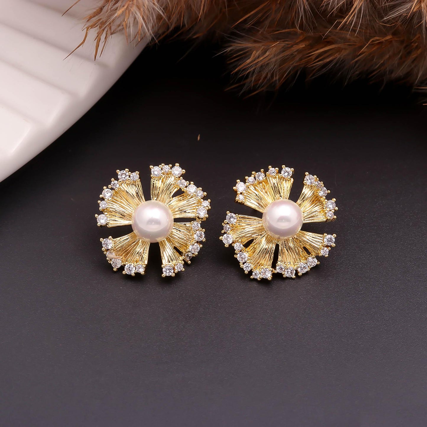 Sunburst Textured Pearl Studs